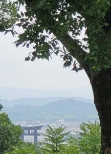 三輪山から見る大神神社の鳥居と遠景